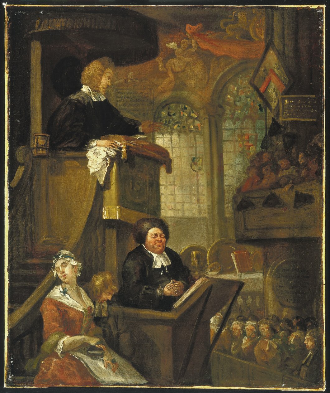 Den sovande församlingen, 1728 av William Hogarth