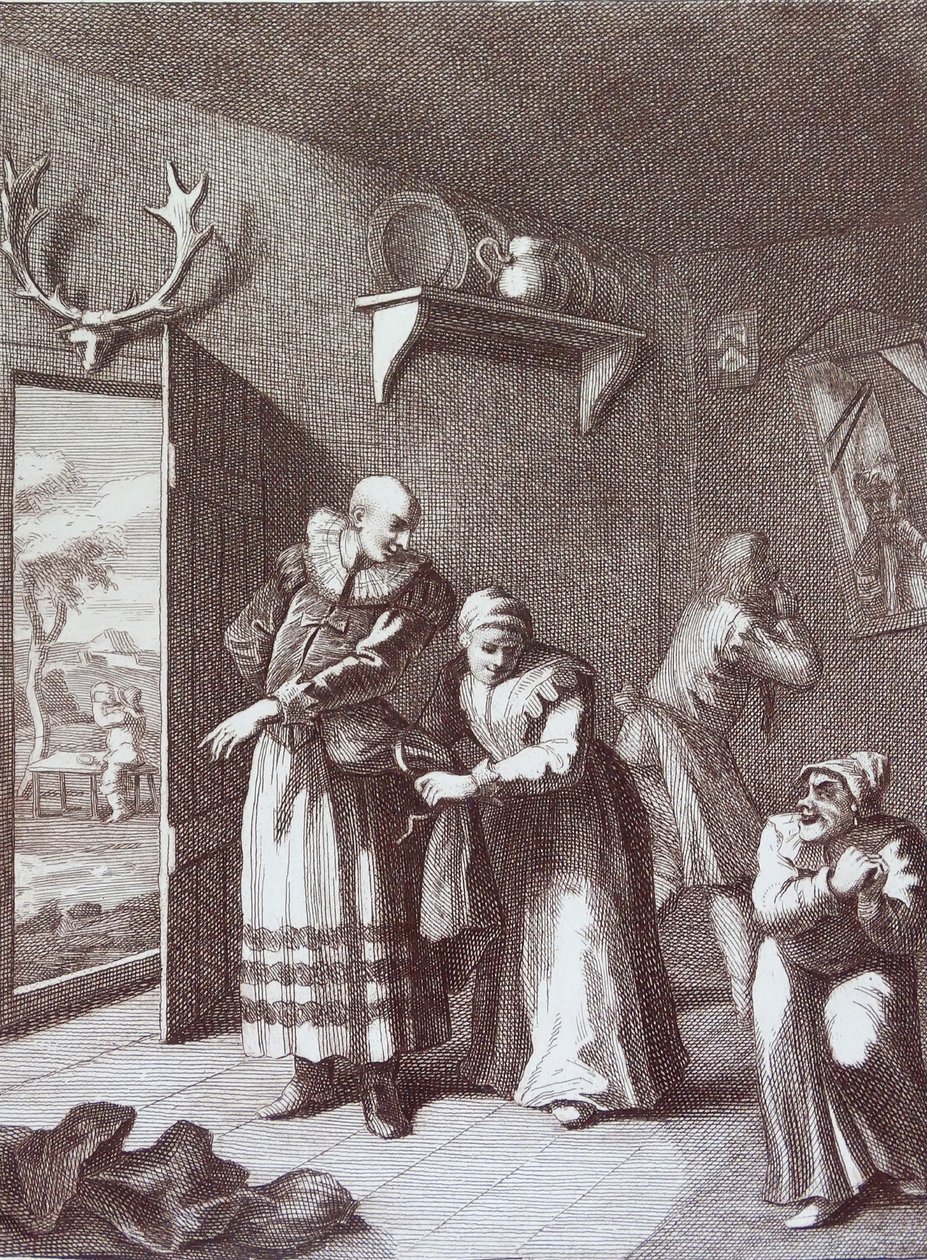 Kuraten och frisören klär ut sig för att ta Don Quijote av William Hogarth