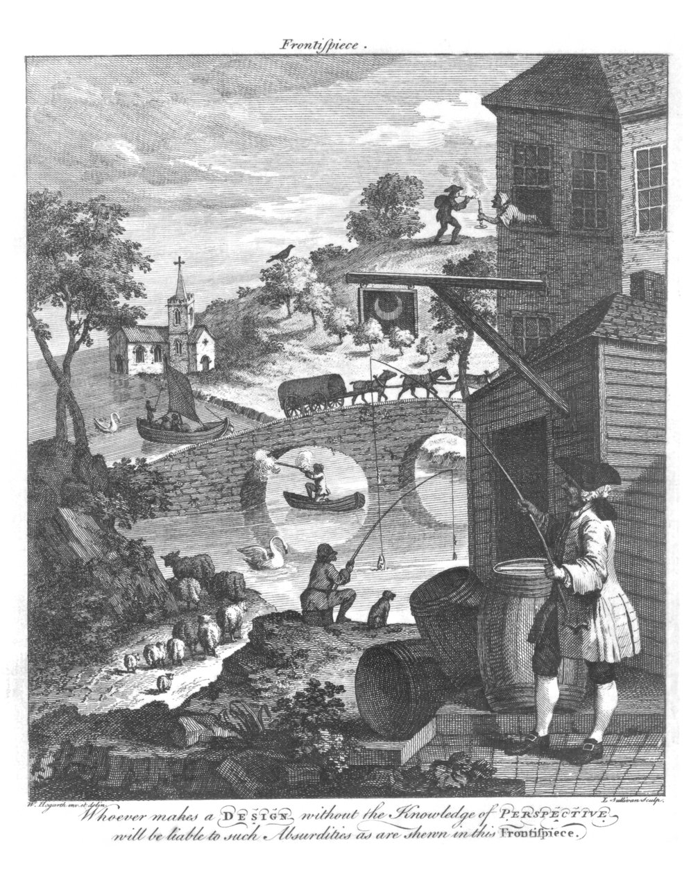 Vikten av att kunna perspektiv, 1700-talet (bw foto) av William Hogarth