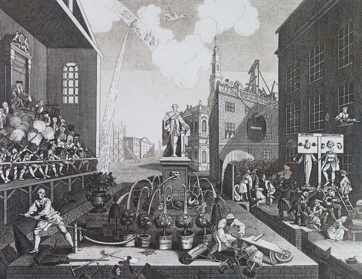 Två brottslingar i en pelare eller aktier i London av William Hogarth