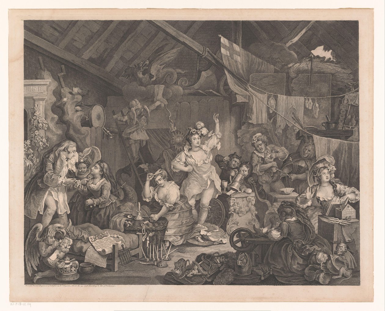 Utklädda skådespelerskor och barn i en lada Promenerande skådespelerskor som klär sig i en lada av William Hogarth