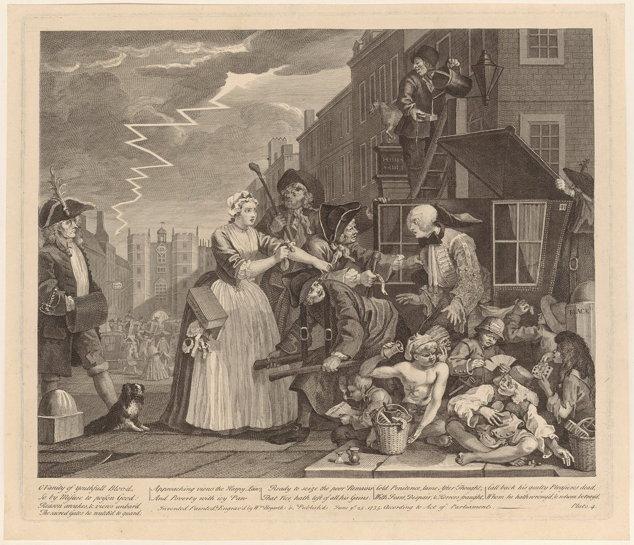 Arresterad för skulder, blad 4 ur serien "En rumlares liv" av William Hogarth