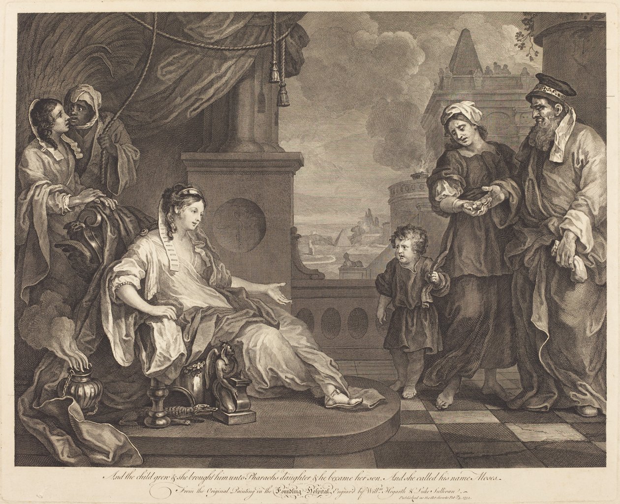 Moses fördes till faraos dotter av William Hogarth and Luke Sullivan