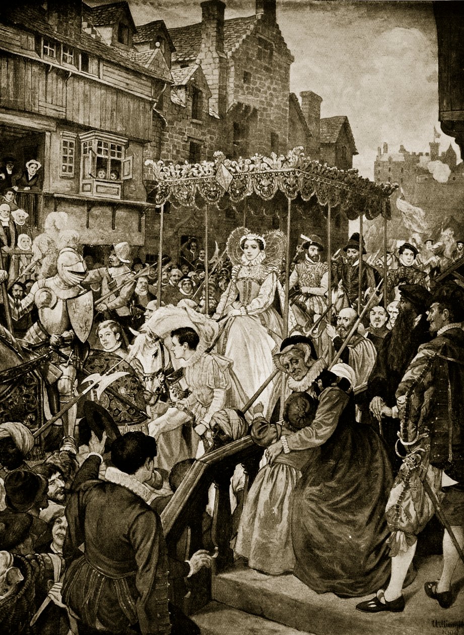 Mary Queen of Scots går in i Edinburgh, 1561, illustration från 