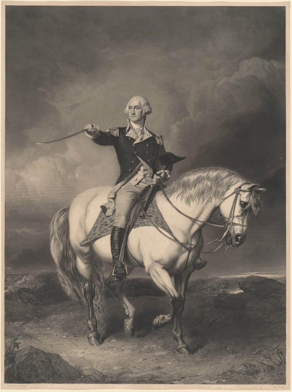 George Washington till häst av William Holl II after John Faed