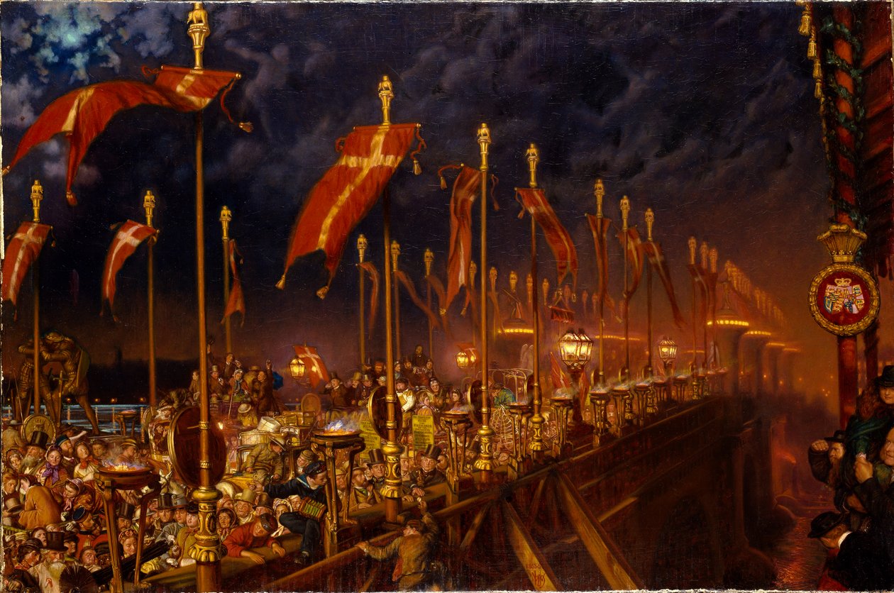 London Bridge på natten för prinsen och prinsessan av Wales bröllop, 1863 av William Holman Hunt