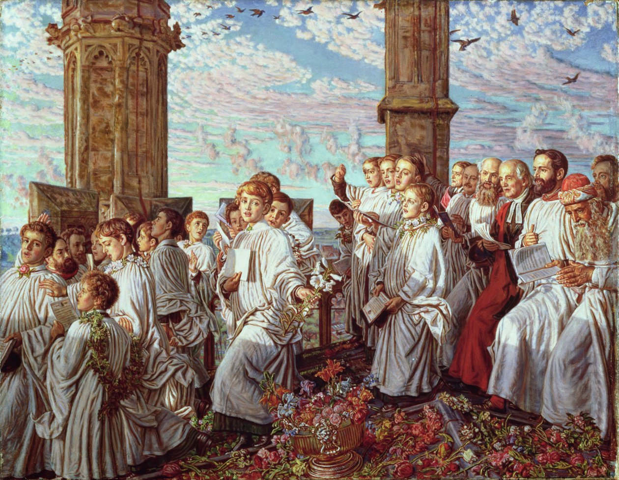 Majmorgon på Magdalen College Tower, Oxford, antikens årliga ceremoni av William Holman Hunt