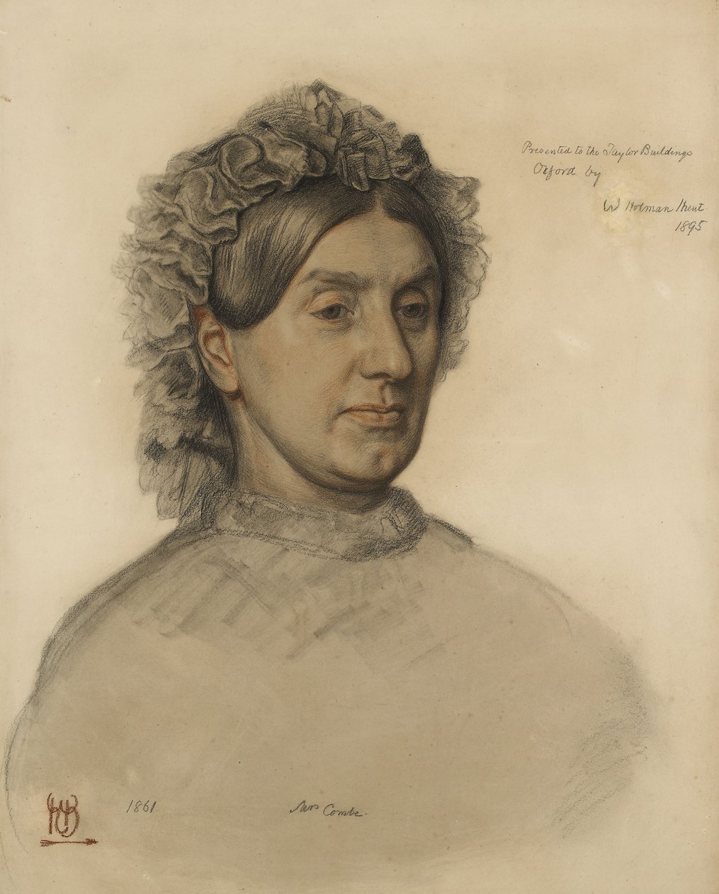 Mrs Thomas Combe (1806-1893) (röd och svart krita) av William Holman Hunt