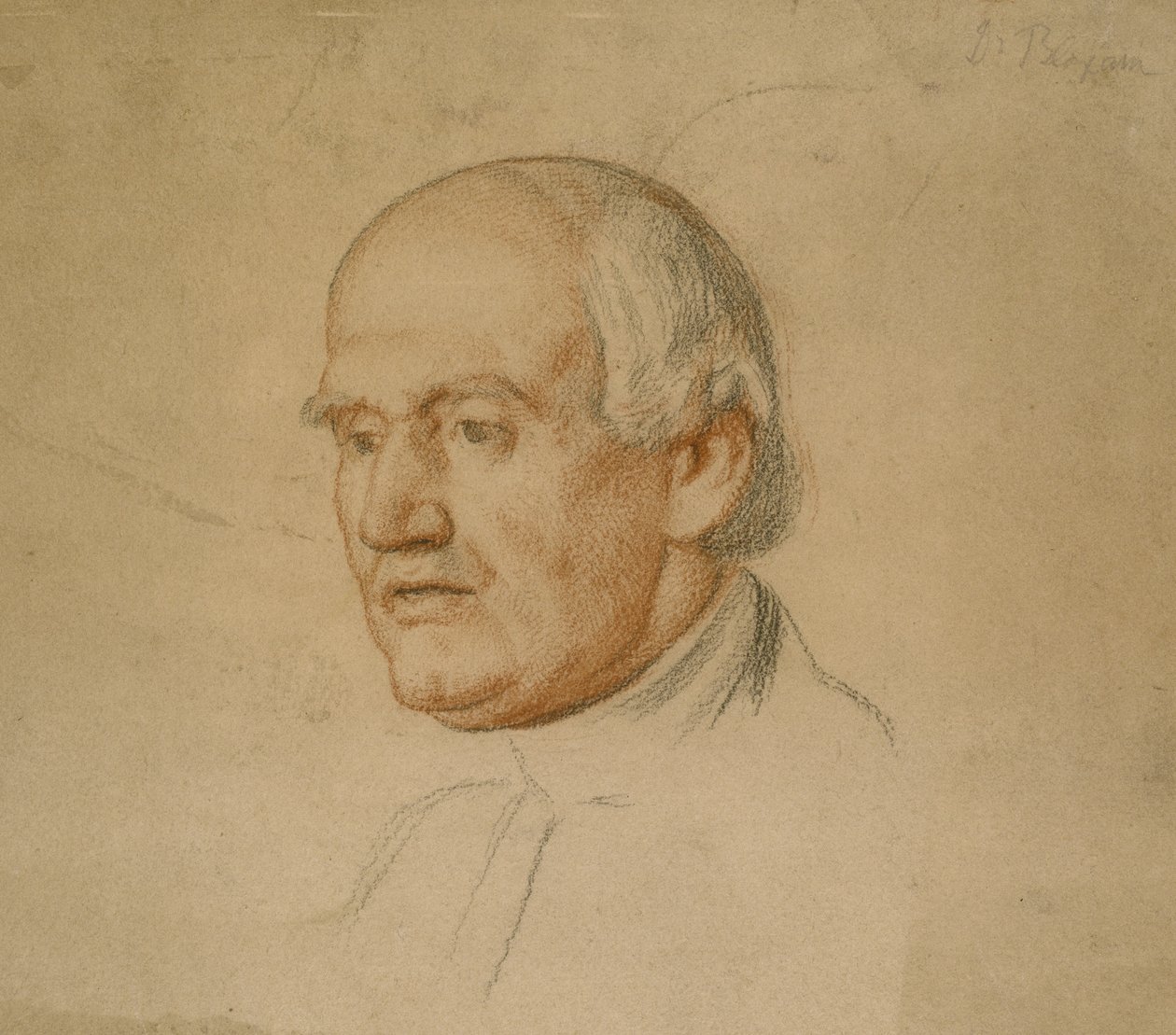 Porträtt av Dr Bloxham (svart och röd krita på brunt kort) av William Holman Hunt