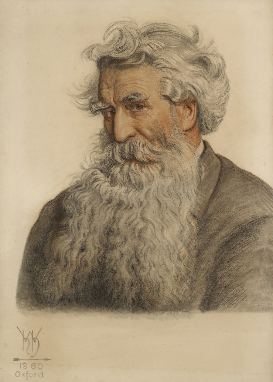 Porträtt av Thomas Combe, universitetsskrivare (1796-1872) (röd och svart krita) av William Holman Hunt