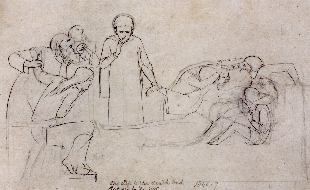 Studier för figurerna av doktorn, sörjande och Minerva, 1846 av William Holman Hunt