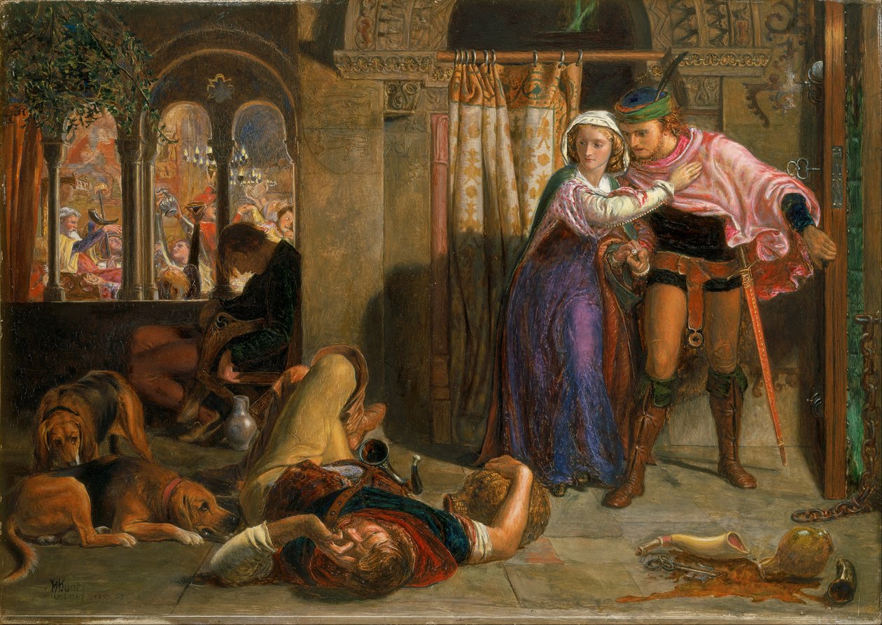 Madelines och Porphyros flykt under berusningen vid festligheterna (Sankta Agnes afton) av William Holman Hunt