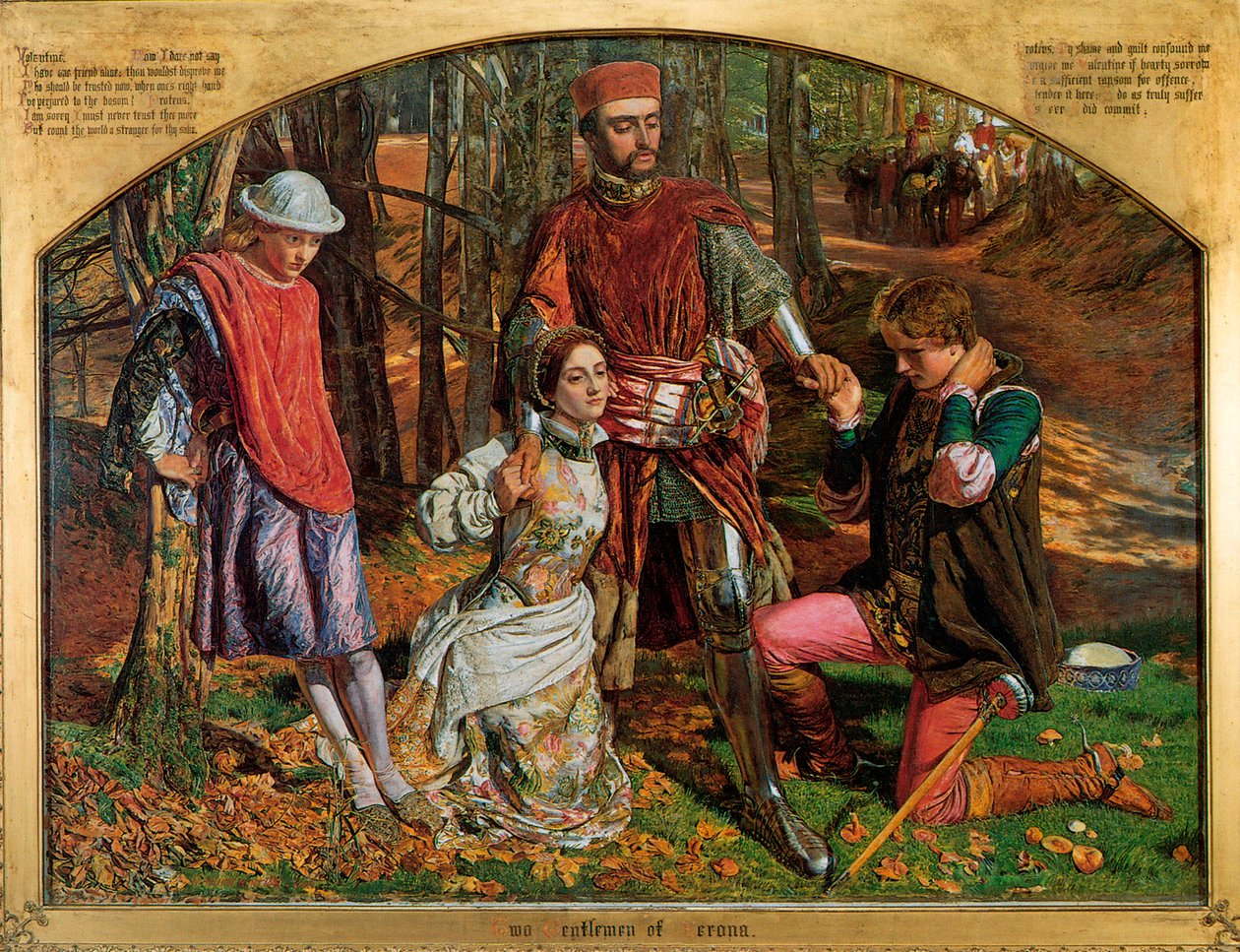 Valentine räddar Sylvia från Proteus, 1851. av William Holman Hunt