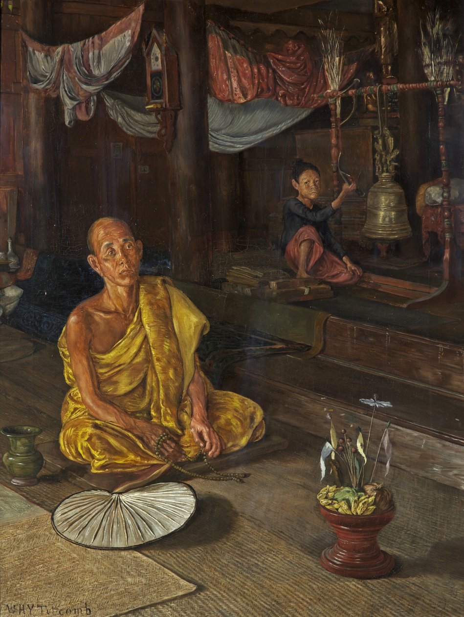 A Burmese Priest - The Call to Prayer (olja på duk) av William Holt Yates Titcomb