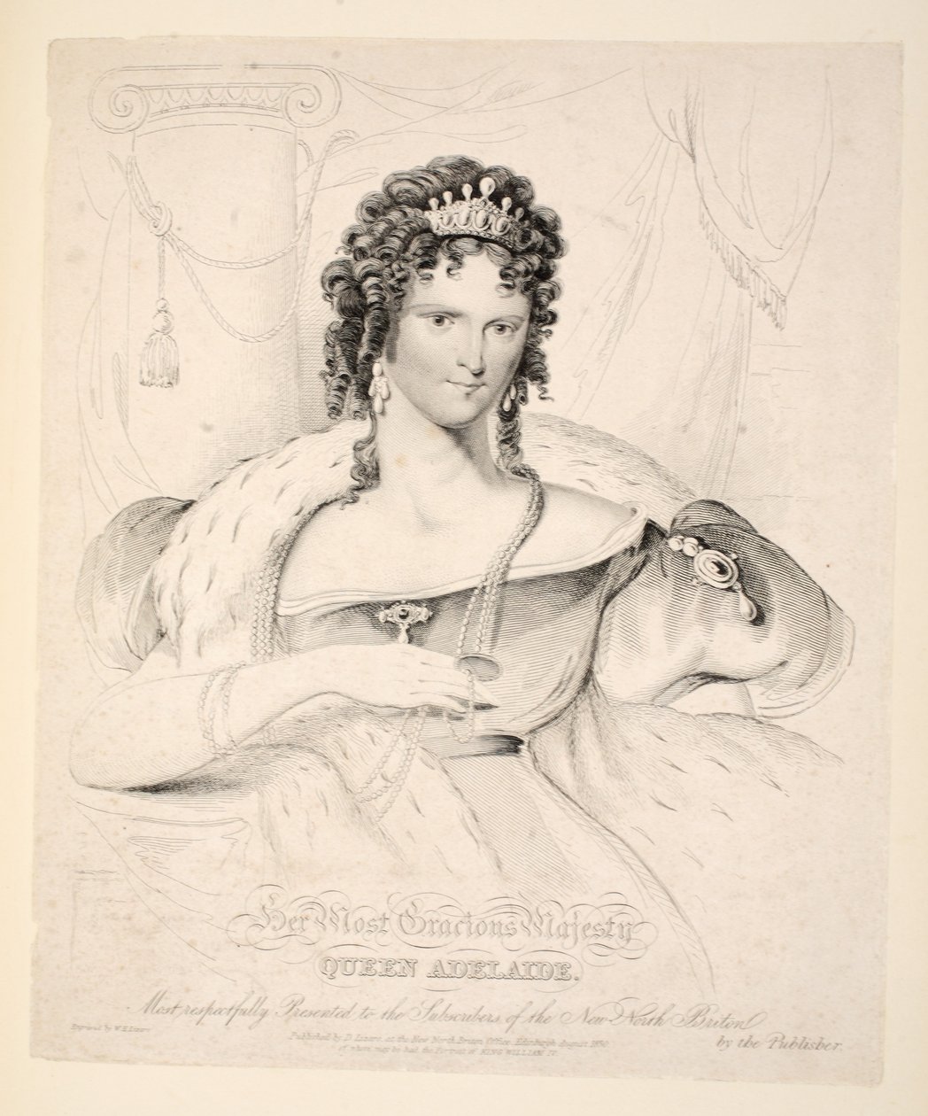 Hennes nådigaste majestät drottning Adelaide, mest respektfullt presenterad för prenumeranterna på New North Briton, pub. 1830 av William Home Lizars