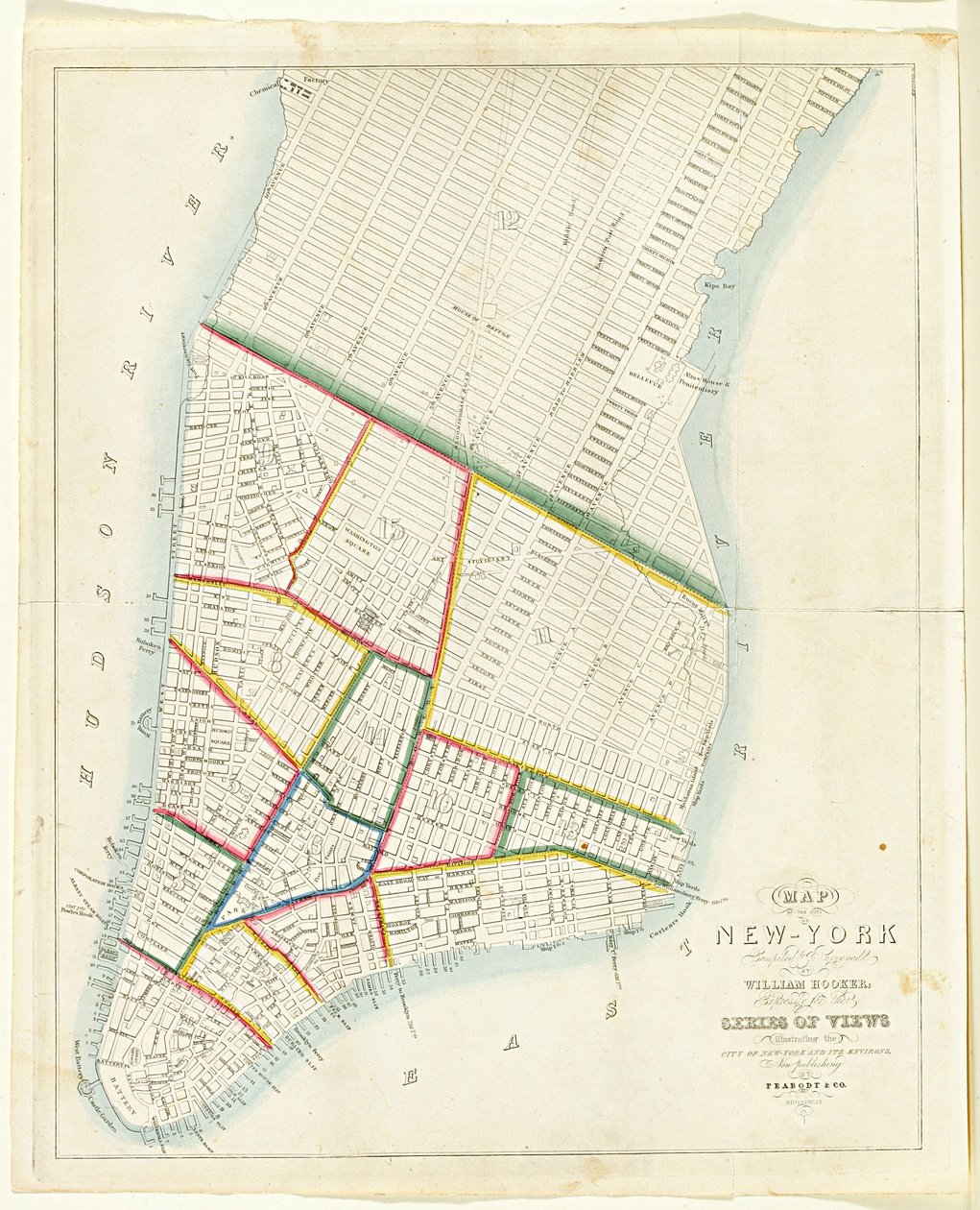 Karta över staden New York [så långt norrut som East 53rd Street], 1885 (svart bläck, med handkolorering, på papper) av William Hooker