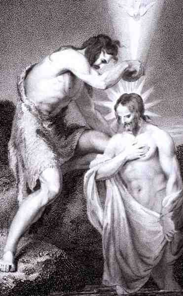 St. John Baptising Christ, från "The History and Life of Our Blessed Lord and Savior Jesus Christ", av pastor J. Milner, publicerad av B. Crosby av William Hopwood