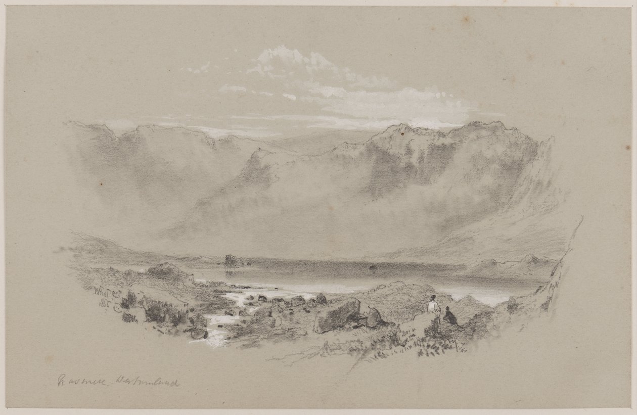 Grasmere, Westmorland (krita och gouache på papper) av William Hull