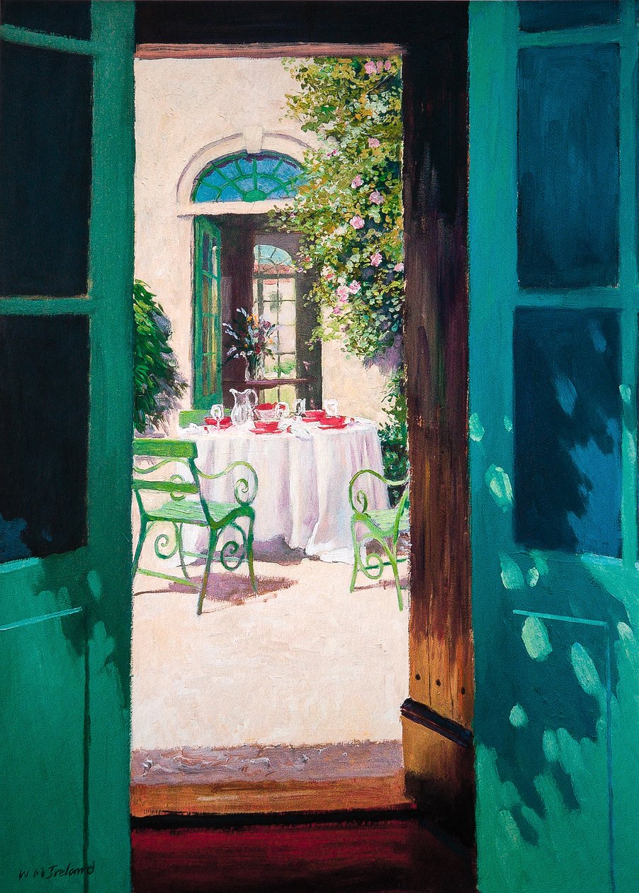 Afternoon tea på innergården (olja ombord) av William Ireland