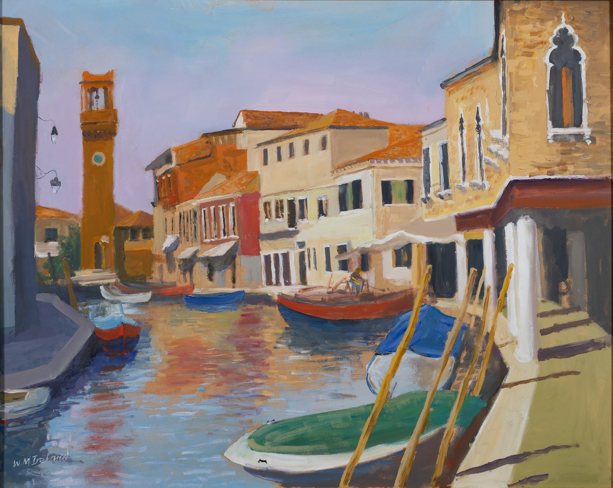 Burano Clocktower, 2000 (olja ombord) av William Ireland