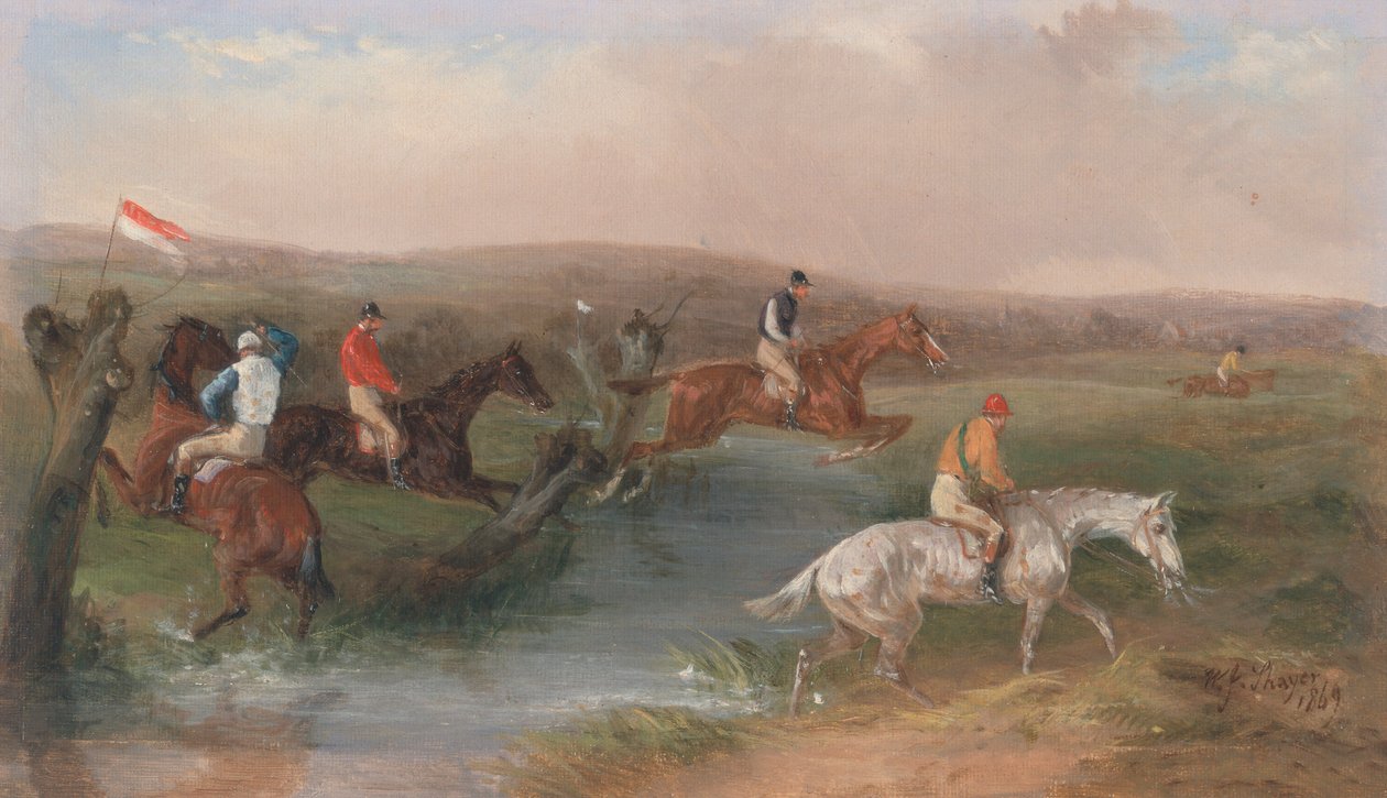 Steeplechasing: Bäcken av William J. Shayer