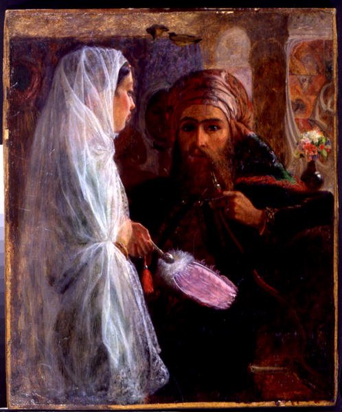 The Hookah Smoker (olja på duk nedlagd ombord) av William James (circle of) Muller
