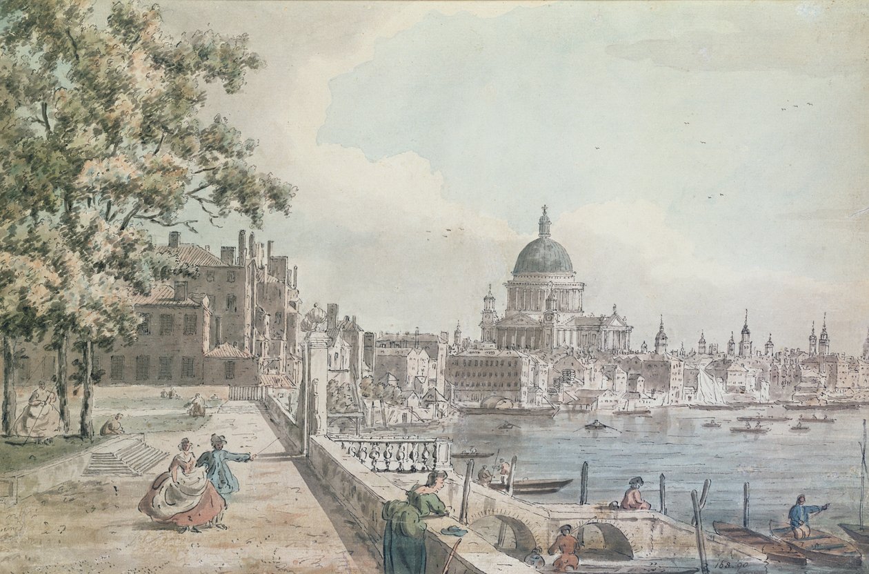 En kopia av en del av en teckning av Canaletto, av St. Paul
