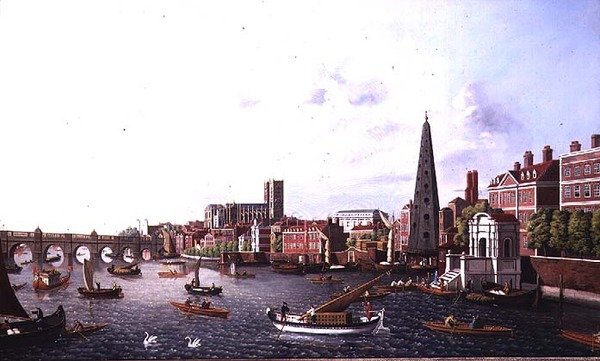 Utsikt över Themsen vid York Steps med utsikt mot Westminster Abbey av William James