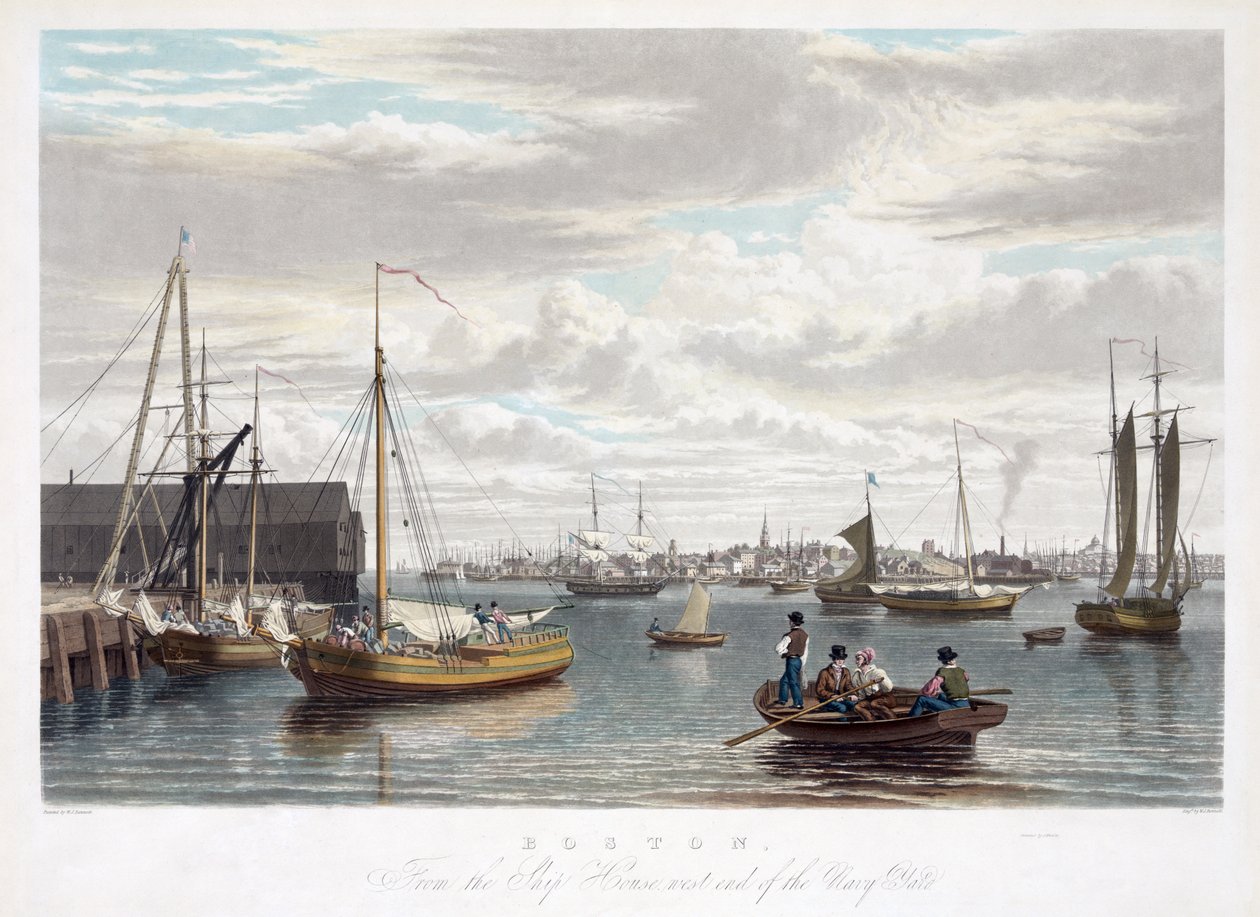 Boston, från Ship House, västra änden av Navy Yard, c.1833 av William James Bennett