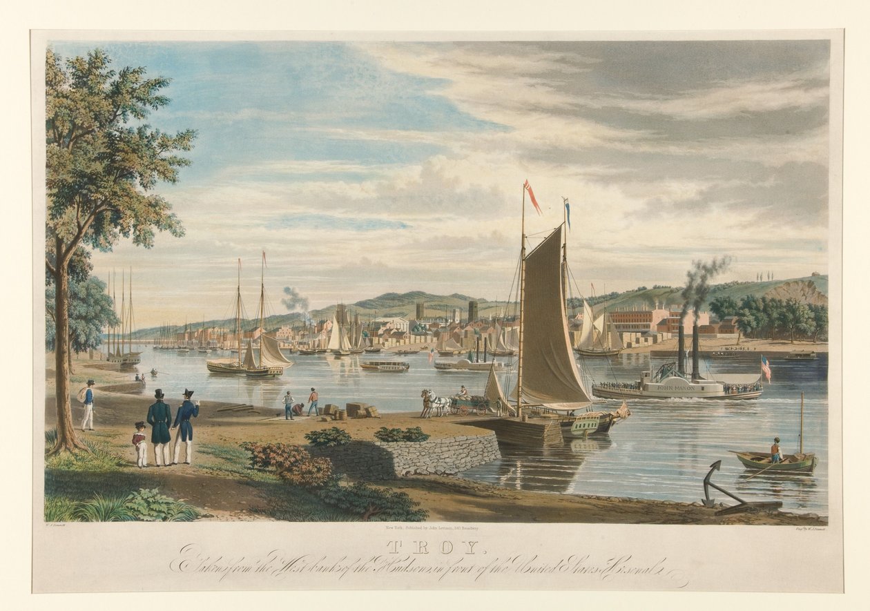 Troy. Fotograferad från Hudsonflodens västra strand, framför Förenta staternas arsenal. av William James Bennett