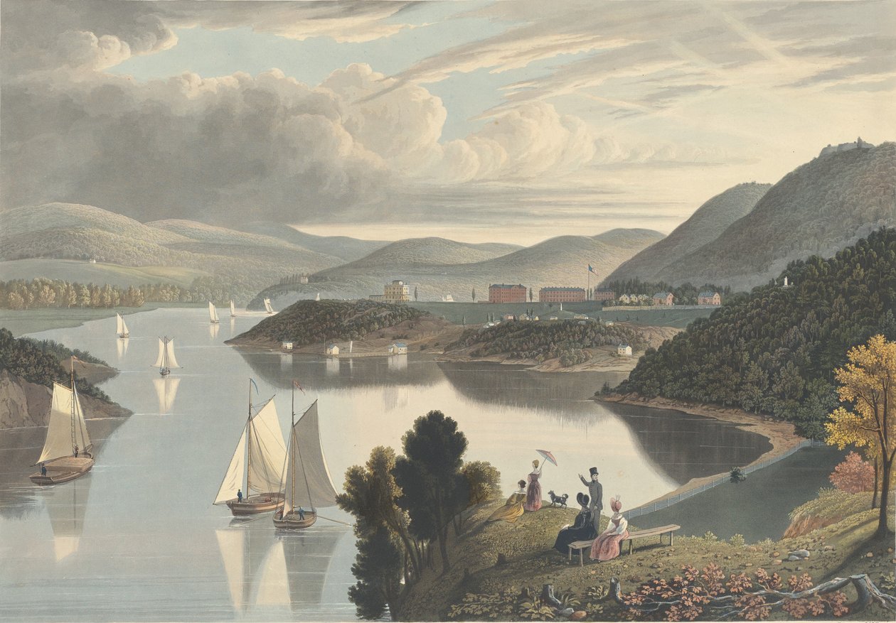 West Point, från ovan Washington Valley: Looking down the River, publicerad 1834. av William James Bennett