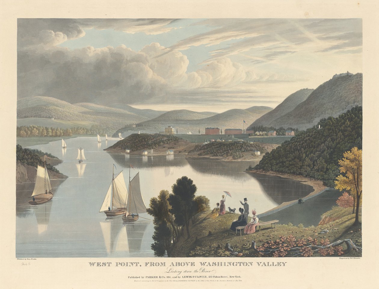 West Point, ovanifrån Washington Valley: Tittar nedför floden av William James Bennett after George Cooke