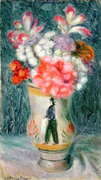 Blommor i en Quimper-vas (olja på duk) av William James Glackens