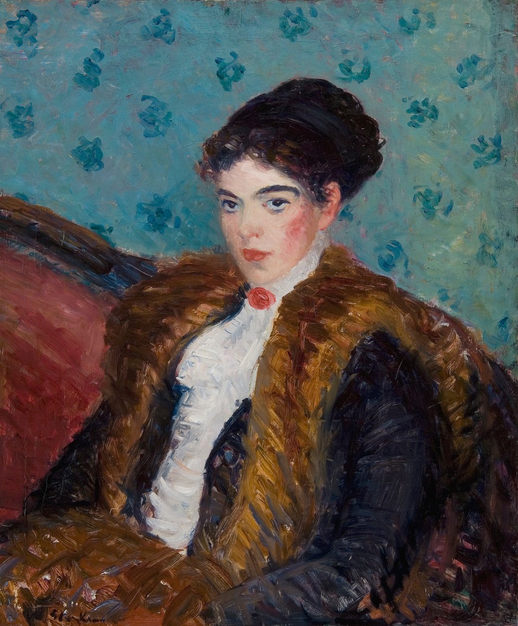 Flicka med rävpälsar av William James Glackens