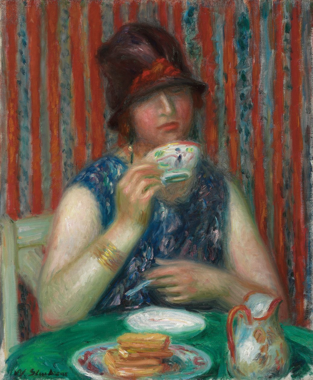 Flicka med tekopp, ca 1920 (olja på duk) av William James Glackens