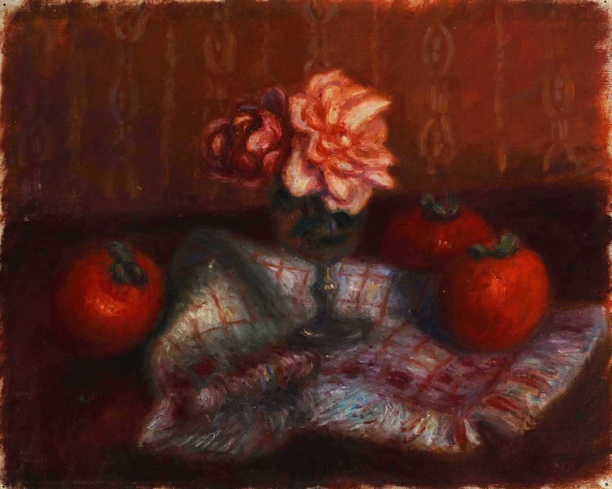 Rosor och Persimmons av William James Glackens