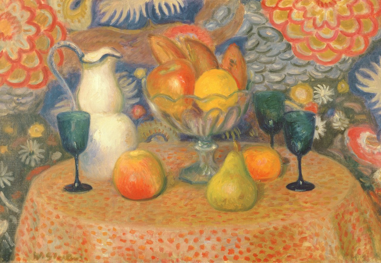 Stilleben med tre glas, ca 1925 (olja på duk) av William James Glackens