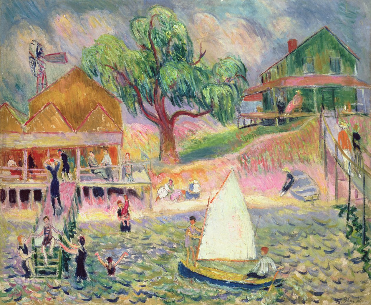 The Green Beach Cottage, Belport, Long Island (olja) av William James Glackens