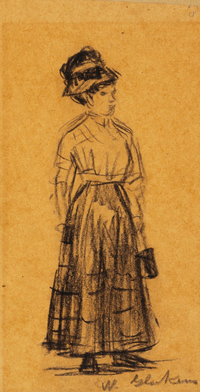 Kvinna i svart hatt och svart kjol av William James Glackens