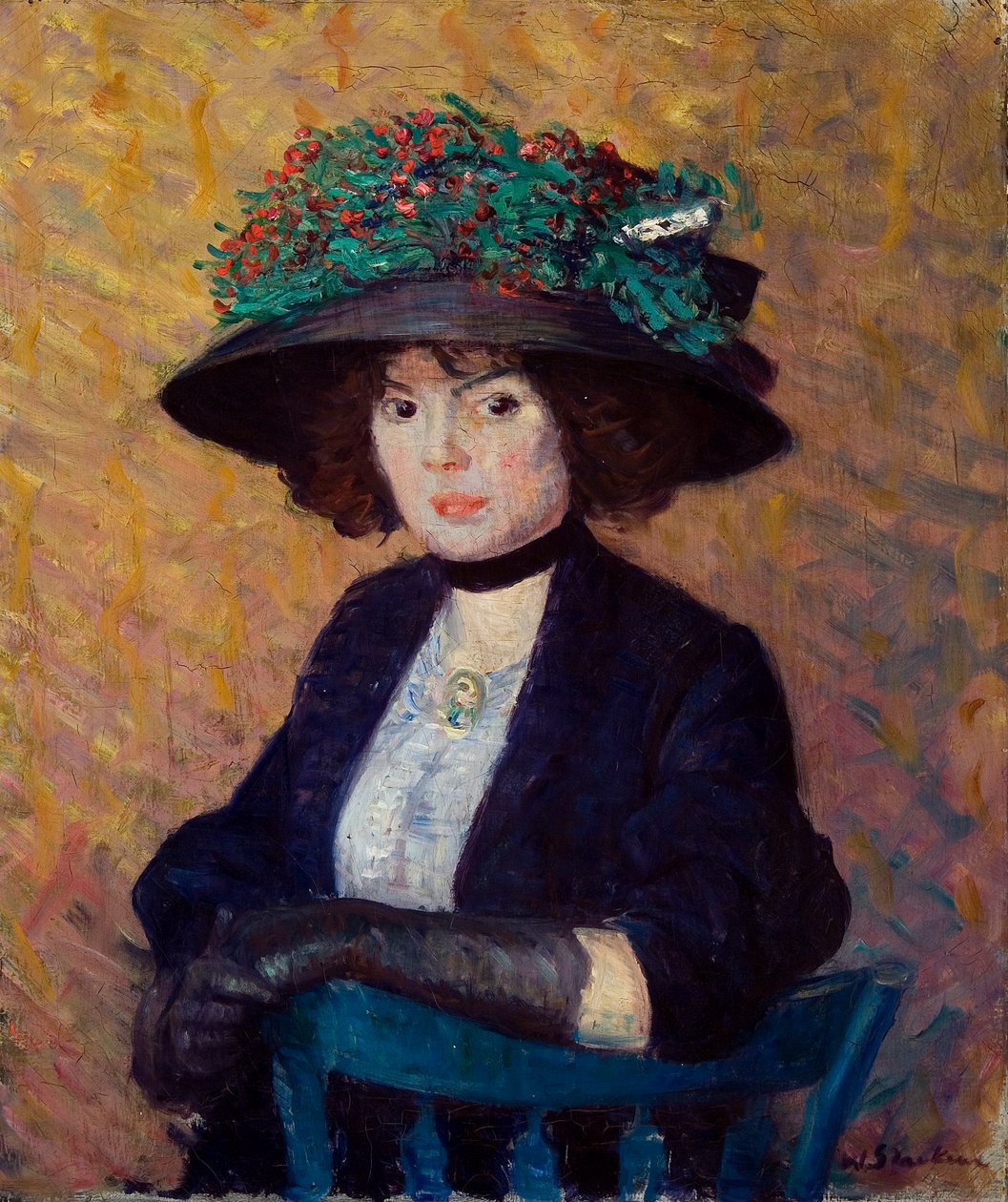 Kvinna med grön hatt av William James Glackens