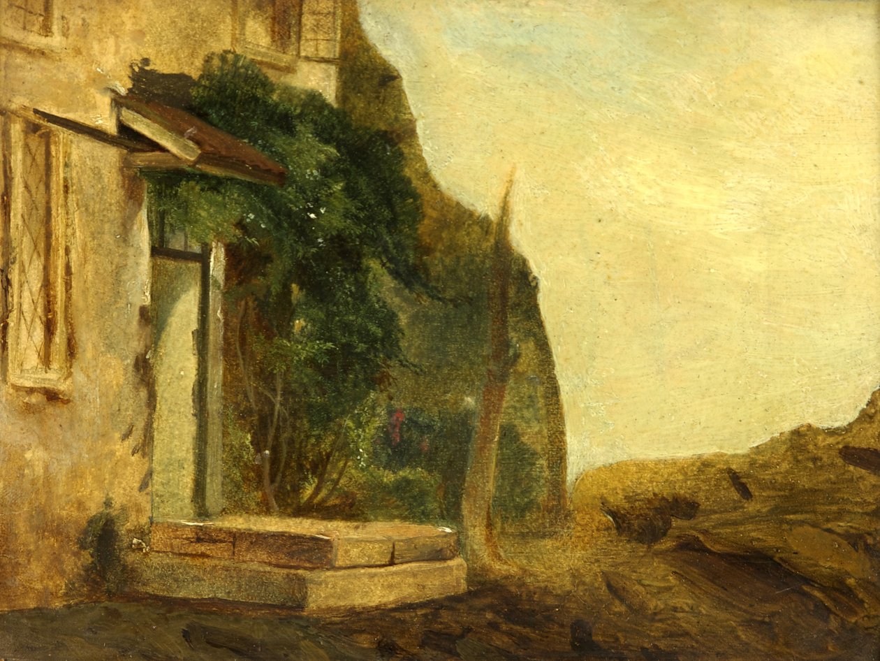 A Cottage Doorway (olja på panel) av William James Muller