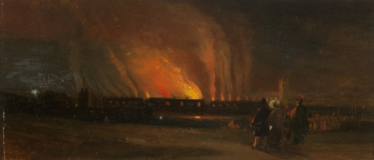 Bristol Riots: The Burning of the New Gaol från nära Prince Street, ca 1831 (olja på papper) av William James Muller