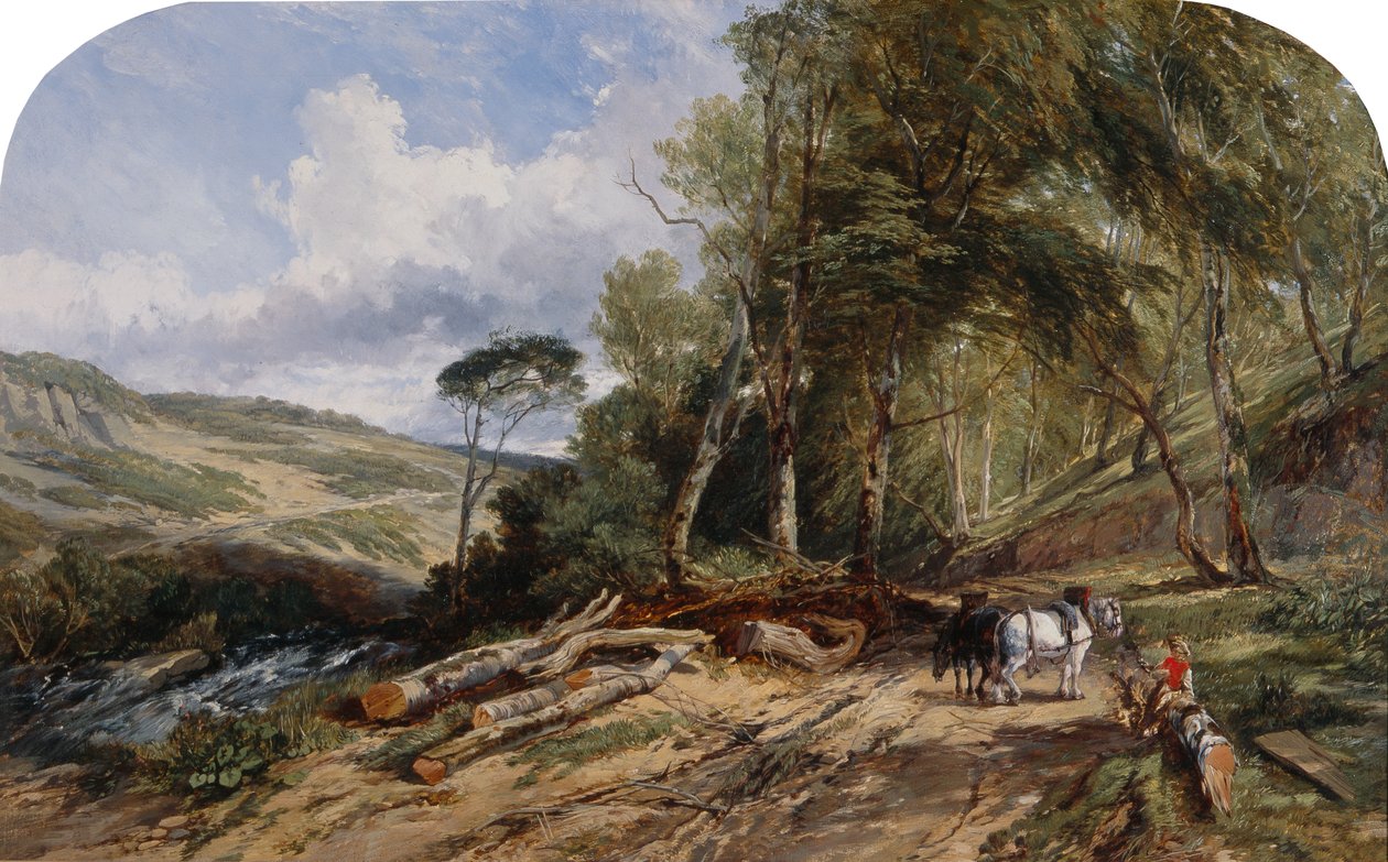 Hauling Timber (olja på duk) av William James Muller