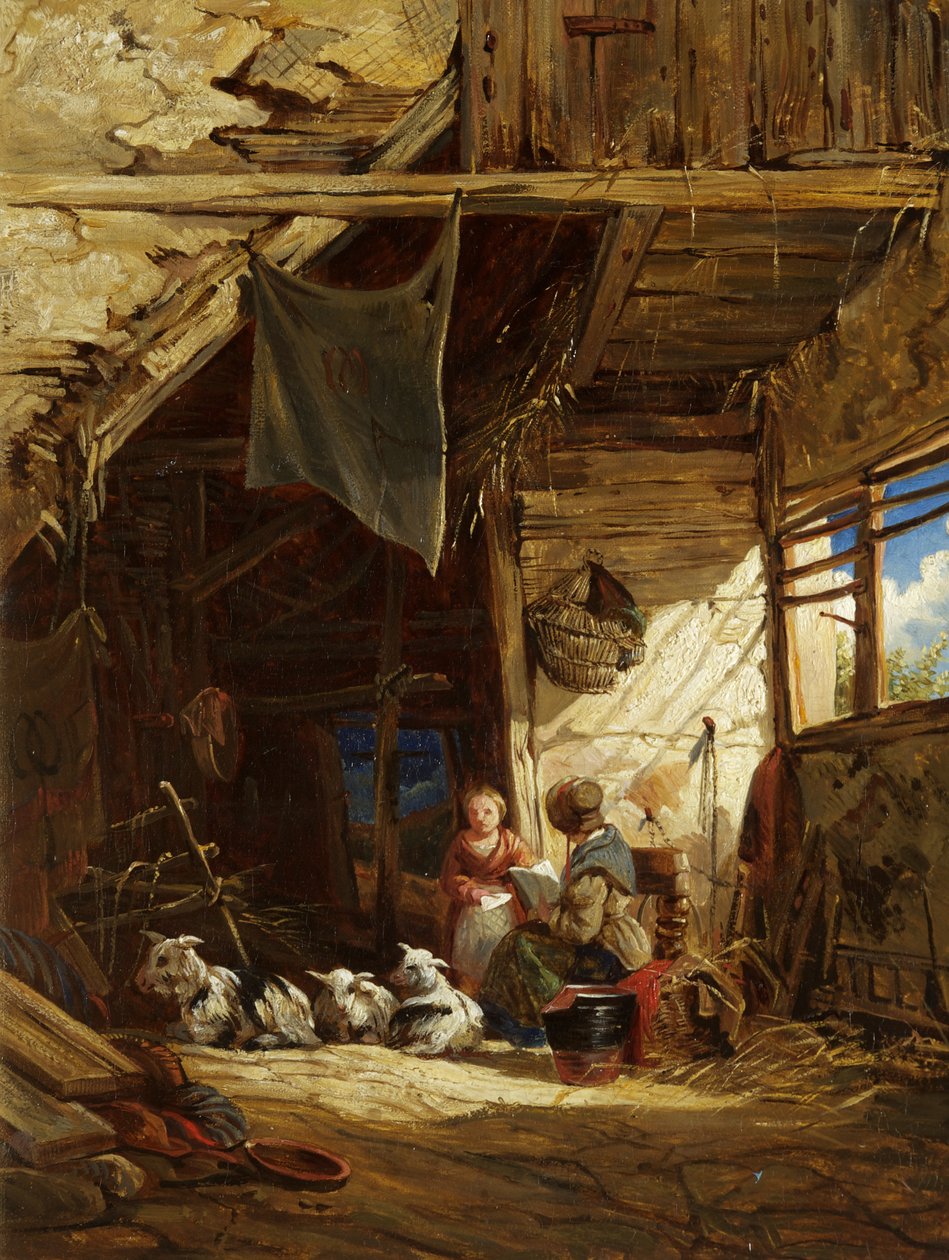 Interiör med getter - Bettws-y-Coed av William James Muller