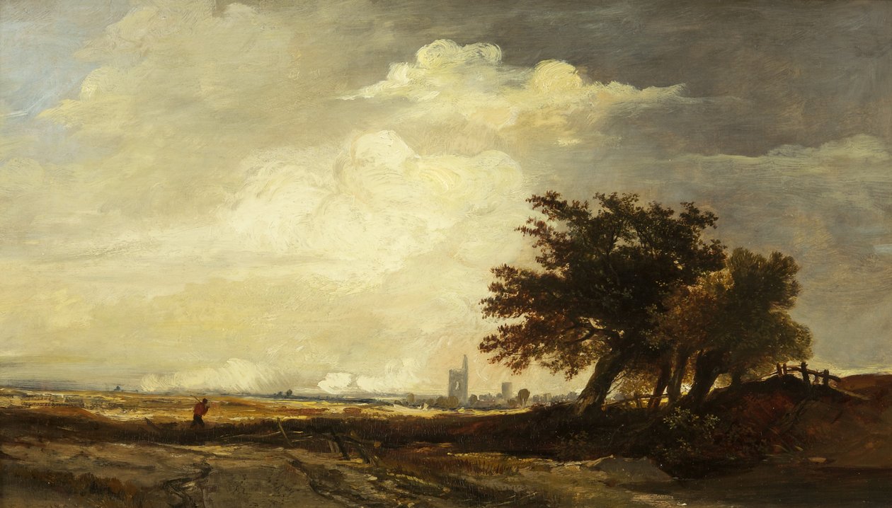 Landskap med kyrka, ca 1839 (olja på panel) av William James Muller
