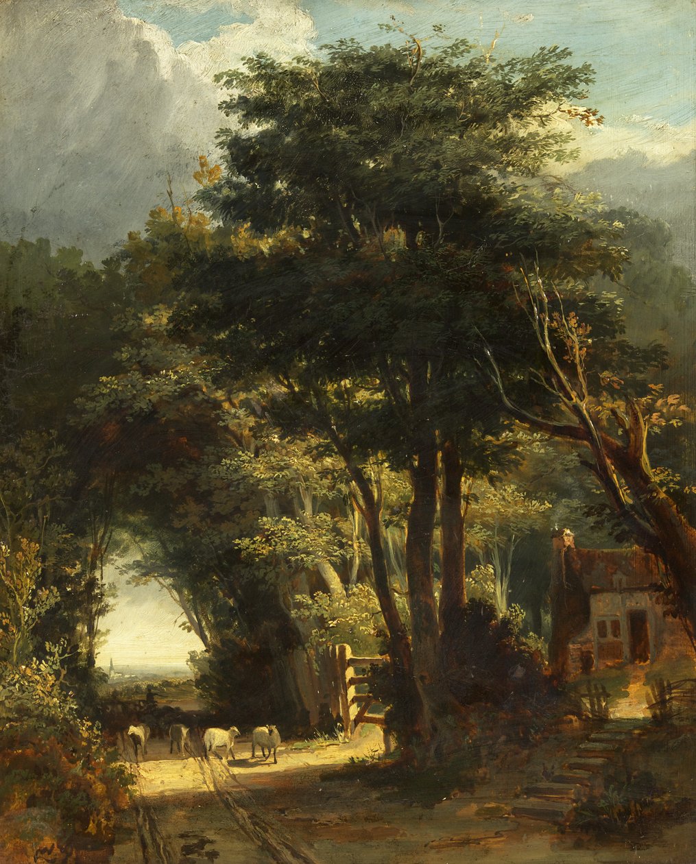 Landskap med Frenchay Church in the Distance (olja på duk) av William James Muller
