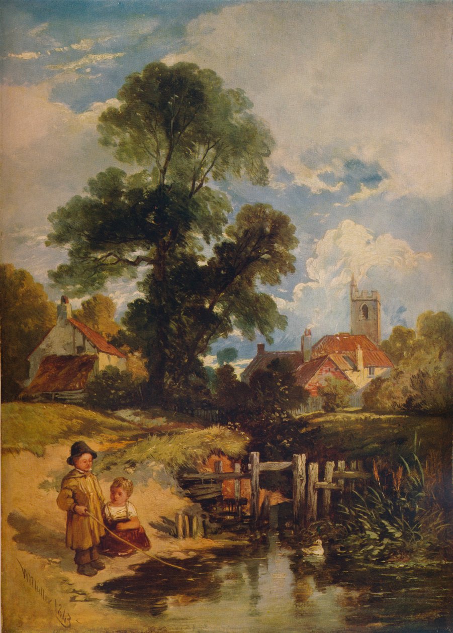 Flodscen med barn De unga sportfiskarna, 1843 av William James Muller