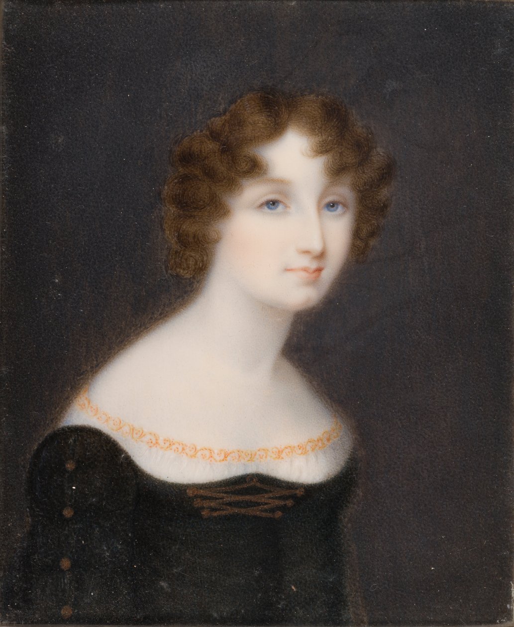 Porträtt av Georgina Elizabeth, hustru till 2:e earlen av Bradford (1792-1842), ca 1828-42 (olja på duk) av William John (after) Newton