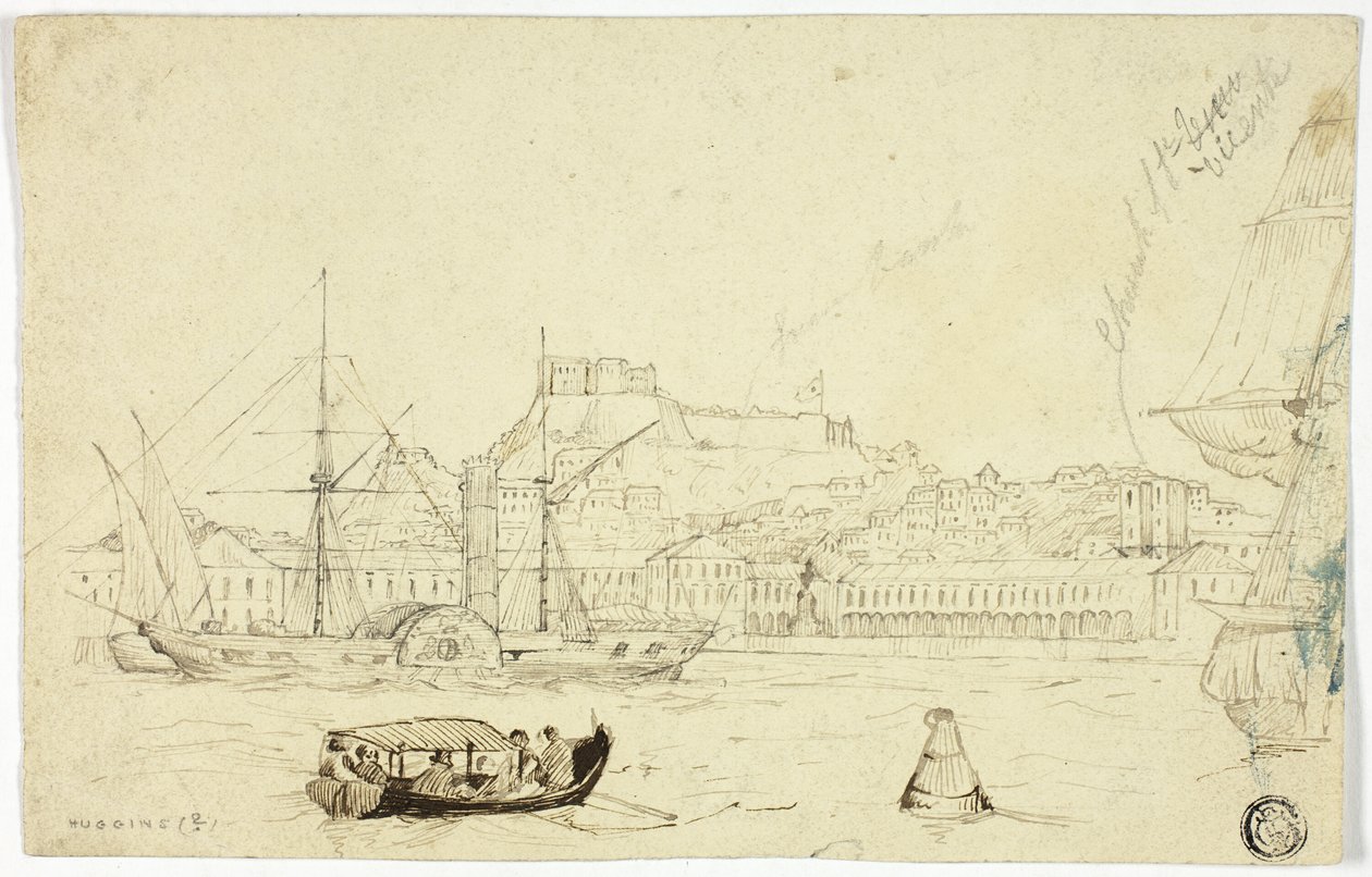 Hamnstad med fästning av William John Huggins