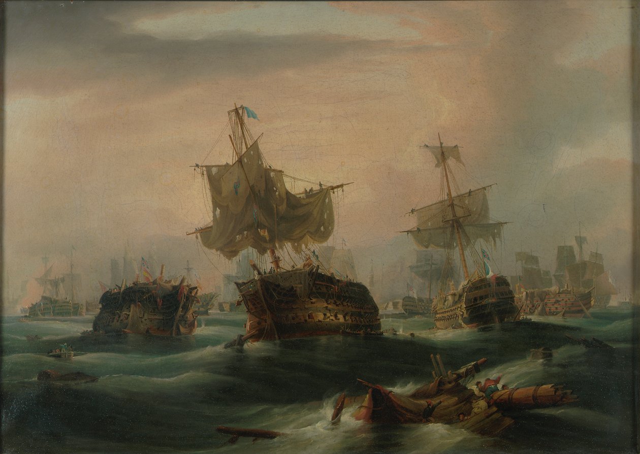 Slaget vid Trafalgar, 21 oktober 1805: "Slutet av striden", ca 1837 (olja på duk) av William John Huggins